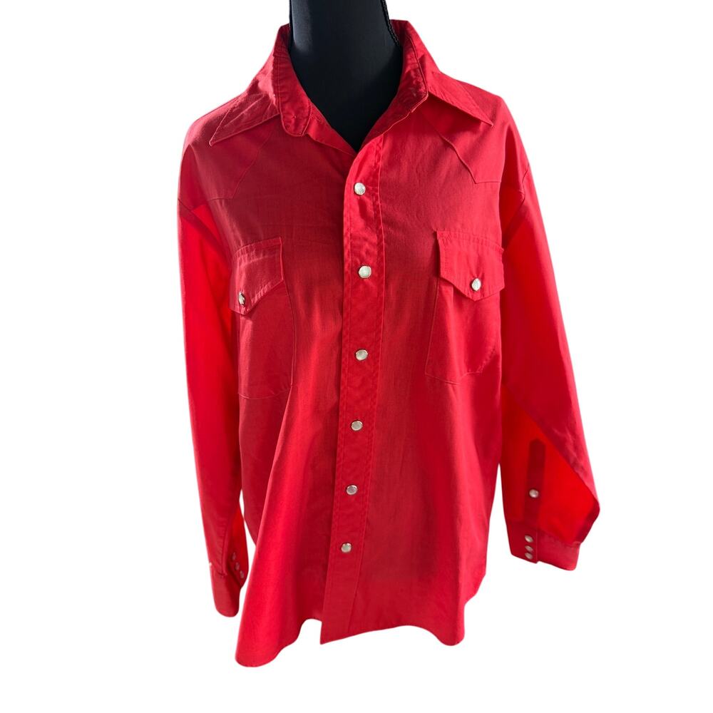 Vintage Malco Modes Red Western Square Dance Shirt Men's 15.5 x 32 Pearl Snap